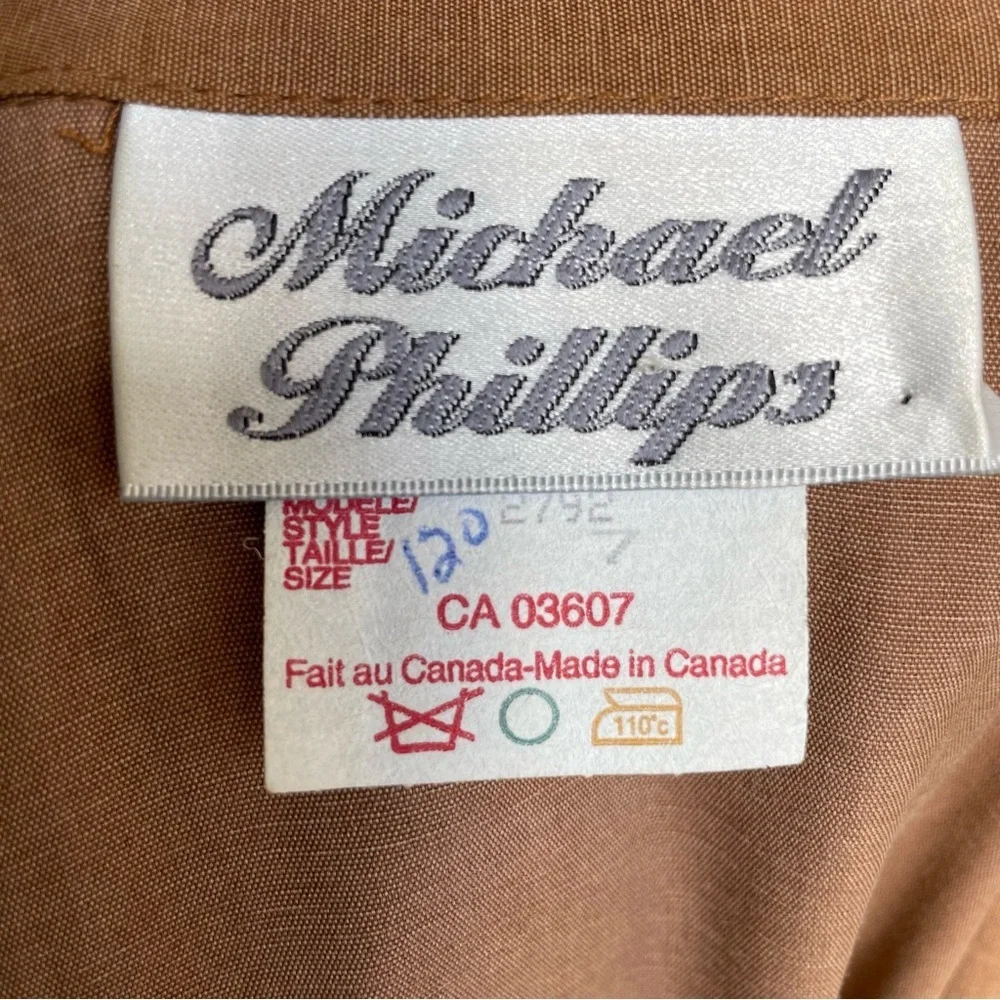 Vintage 1980s tan office midi dress in size medium - Picture 12 of 15